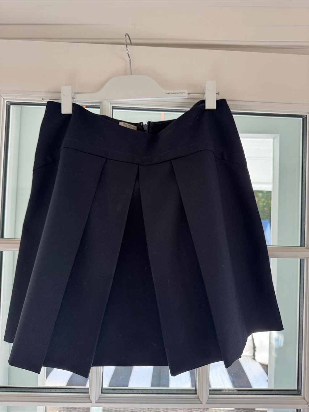Navy Miu Mi Box-Pleat A-Line Skirt